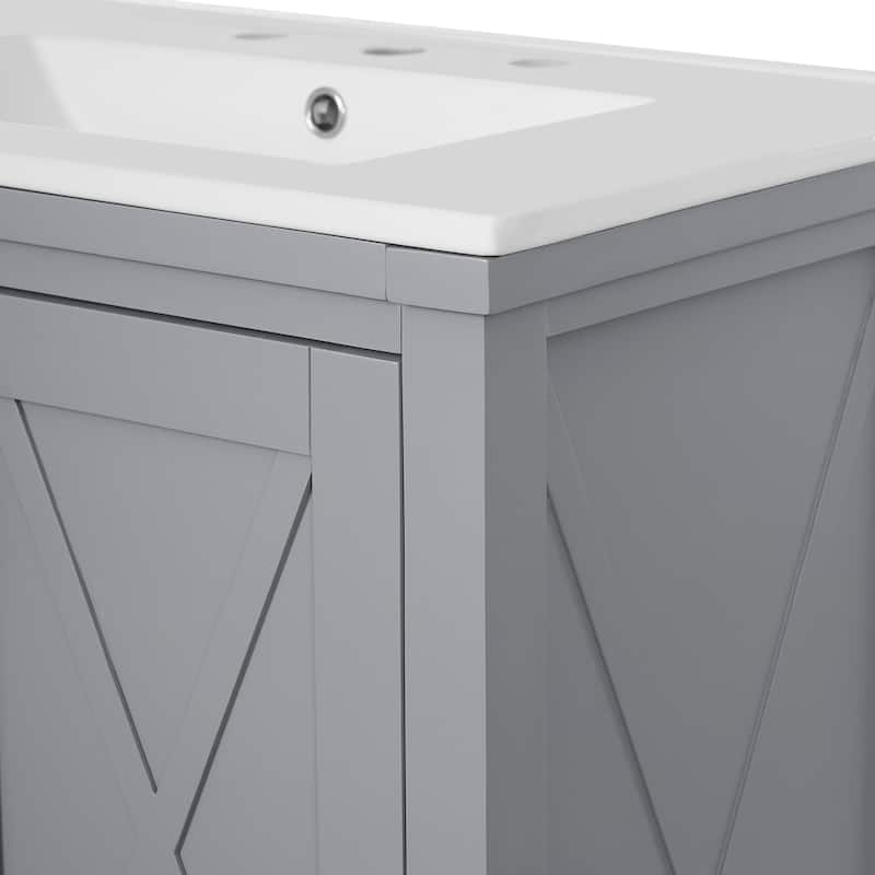 GDFStudio - Seren Wood & Ceramic Bathroom Vanity with Sink, Soft-Close Door, Shelf & 3 Drawers
