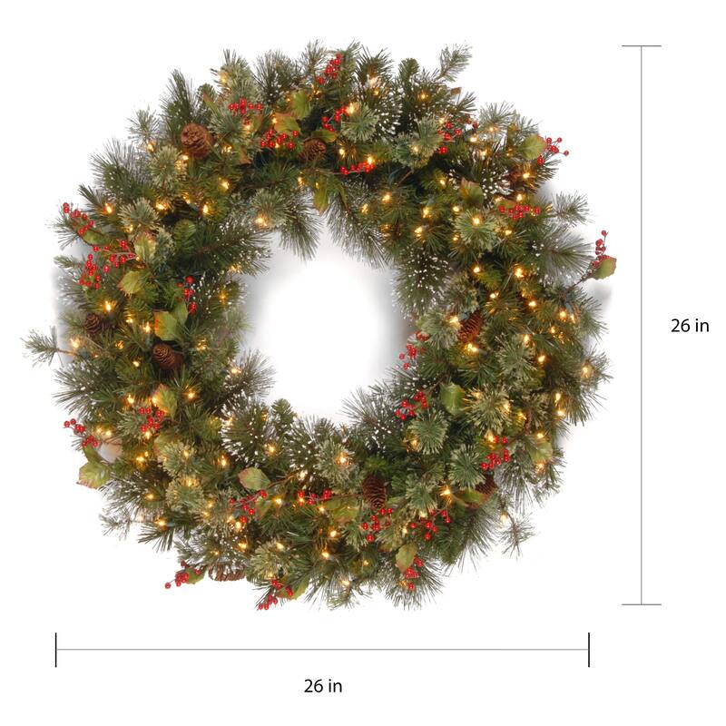 National Tree Company 30 in. Green Winter Pine Wreath with Clear Lights