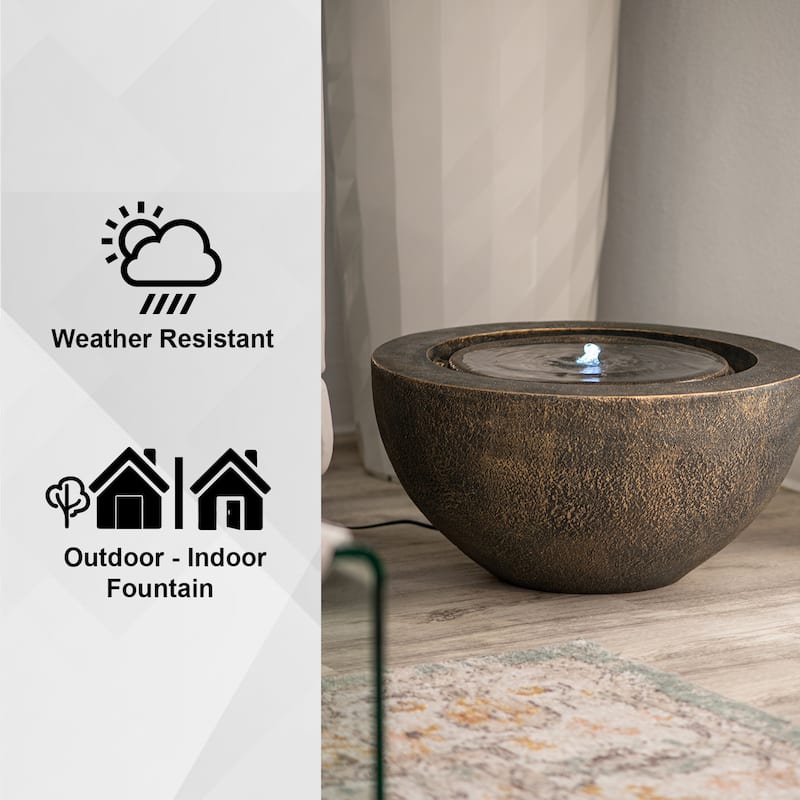XBrand 19.8"W Round Polyresin Sphere Water Fountain w/LED Light, For Indoor/Outdoor, Garden Water Fountain