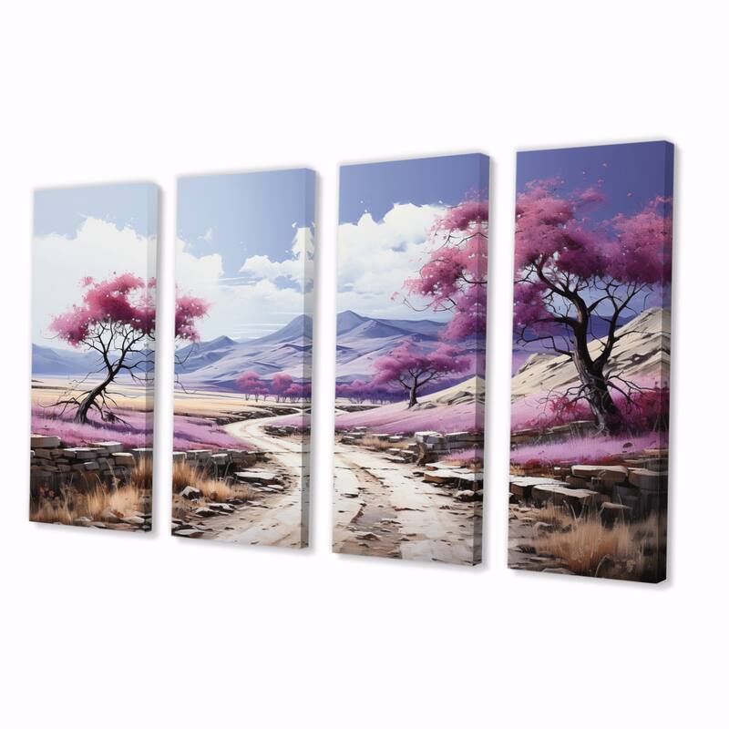 Designart "Purple Road Endless Journey II" Landscapes Multipanel Canvas Art Print set