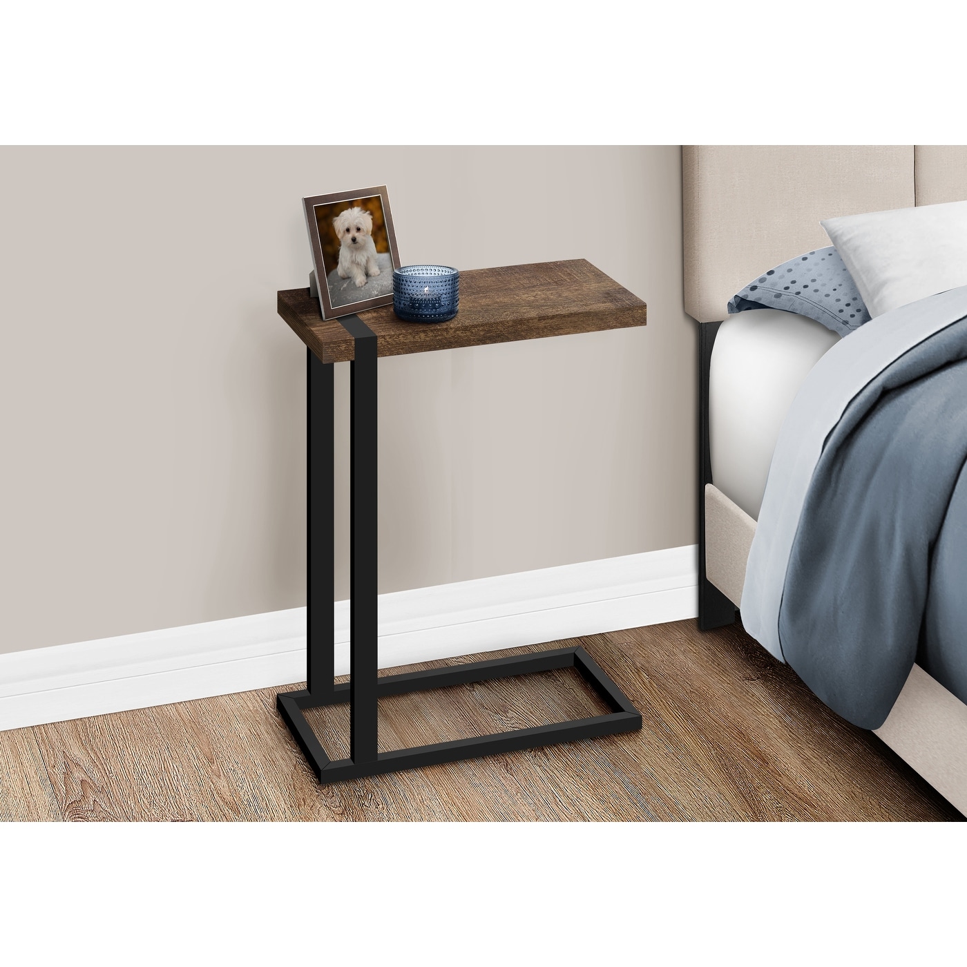 Brown Laminate C-Shaped Accent Table Modern Contemporary