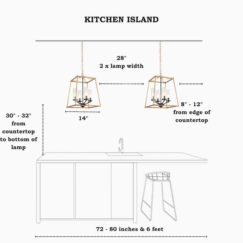 Modern 4-Light Gold Glass Chandelier Lantern Pendant Light for Dining Room - 14" L x 14" W x 19" H