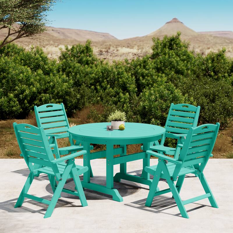 Polytrends Laguna 5-Piece Round Table Folding Highback Chair Dining Set