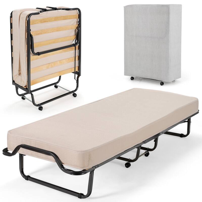 Rollaway Folding Bed with Memory Foam Mattress and Dust-Proof Bag