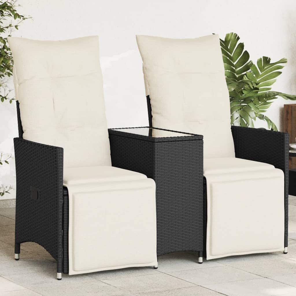 vidaXL Reclining Patio Sofa 2-Seater with Table Loveseat Furniture Poly Rattan - 23.2 x 51.2 x 36.2 in