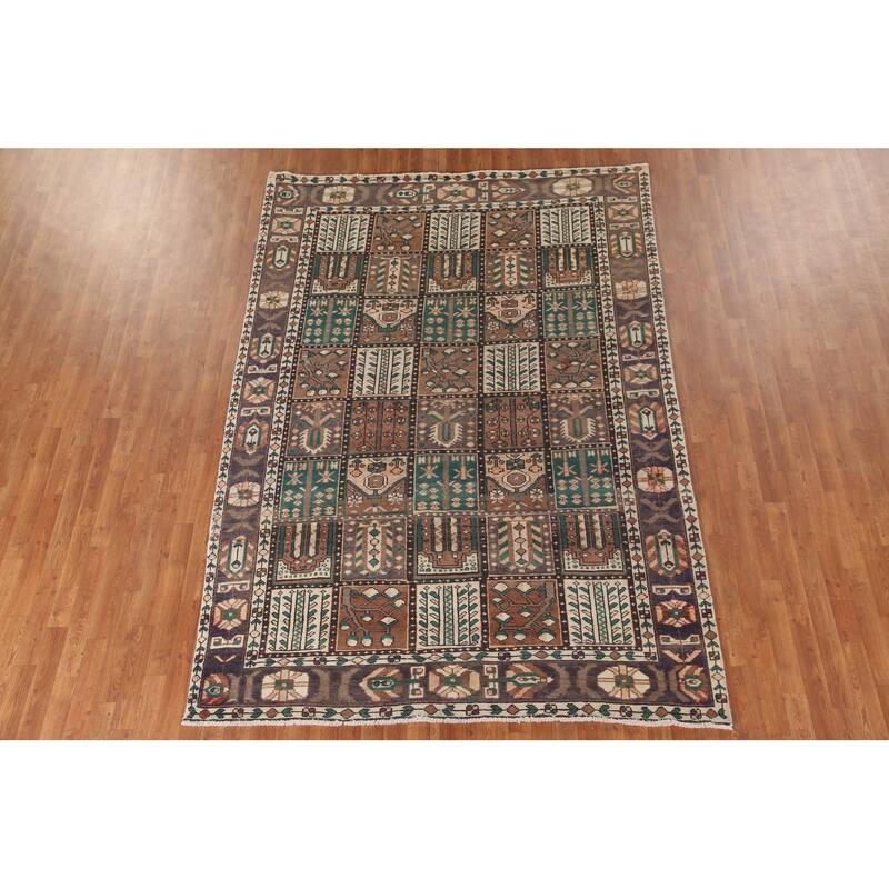 Distressed Bakhtiari Persian Vintage Area Rug Handmade Wool Carpet - 6'8"x 9'9"