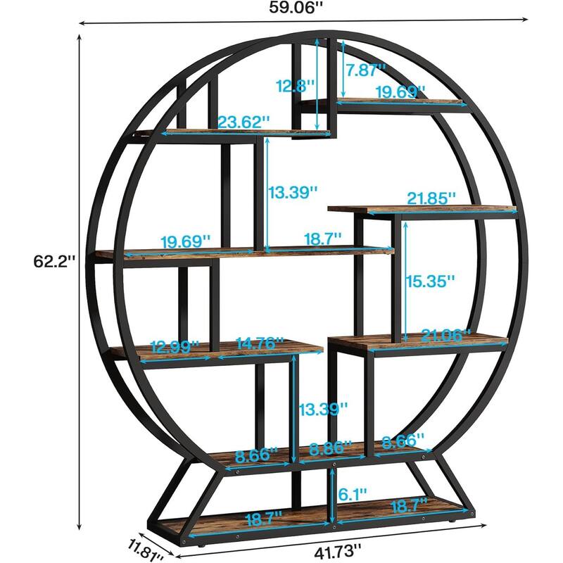 Industrial 14-Tier Bookshelf with Staggered Shelves