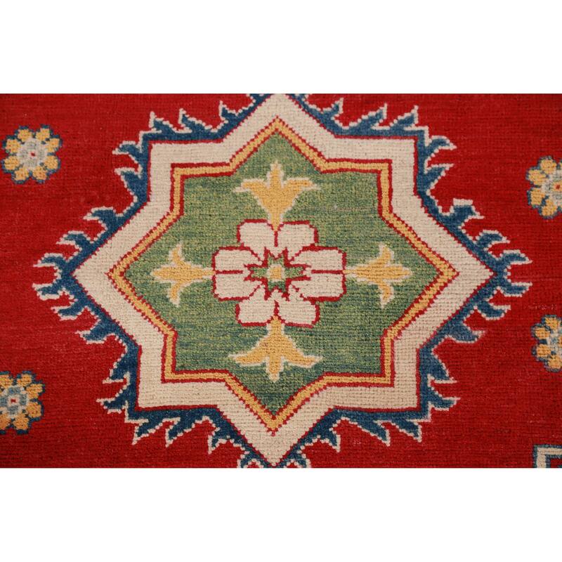 Hand Knotted Oriental 100% Wool Carpet Traditional Geometric Red Kazak Area Rug - 11' 0'' X 8' 2''