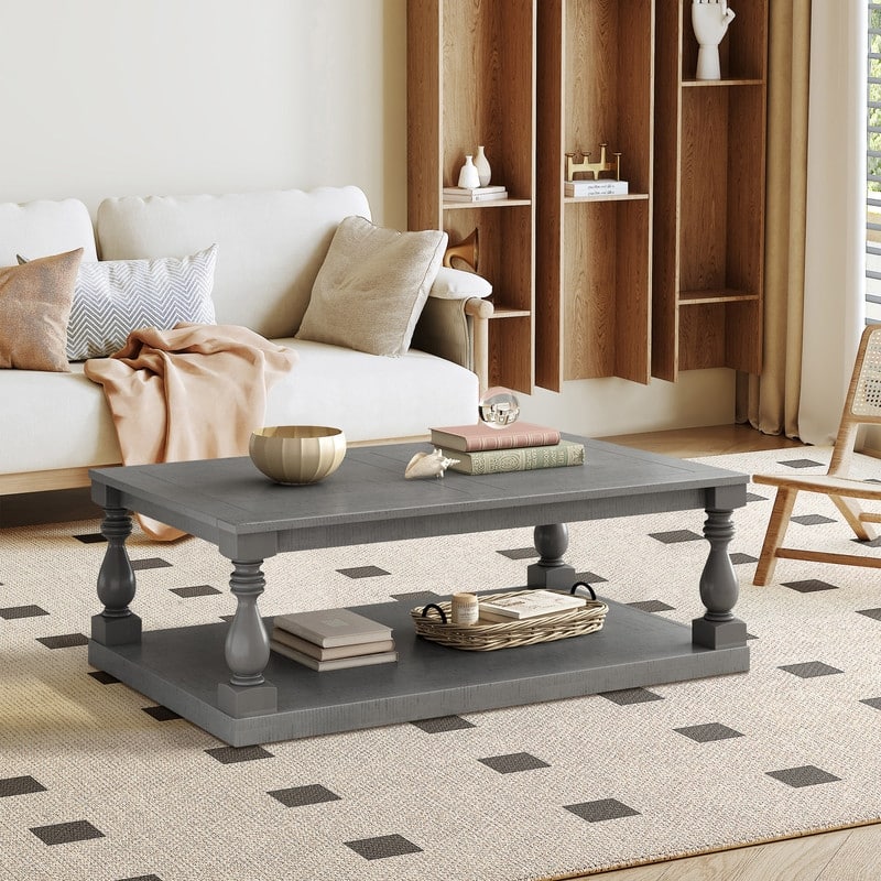 Vintage 45.2" Solid Wood Coffee Table with Open Shelf