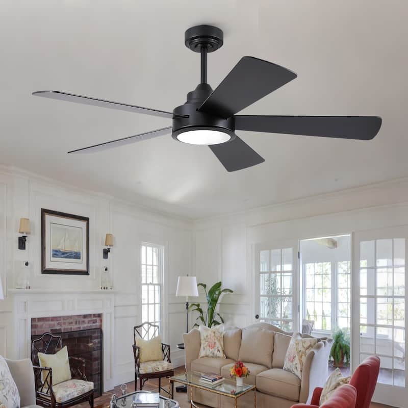 52" Modern Ceiling Fan with Light and Remote,APP Control,Suitable for Sloped Ceiling,Reversible Blades,DC Motor - 52 Inches