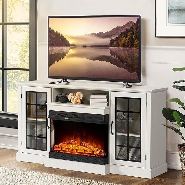 Electric fireplace tv stand with glass embers discount