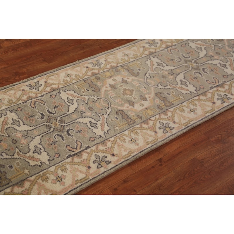 Oushak Indian Runner Rug Hand-Knotted Transitional Wool Carpet - 2'6"x 7'10"