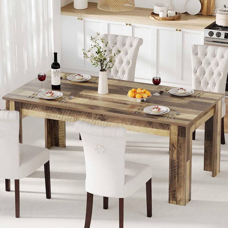 63"L Kitchen Dining Room Table for 4-6 Dining Room, Kitchen, Living Room (Only Table) - Brown