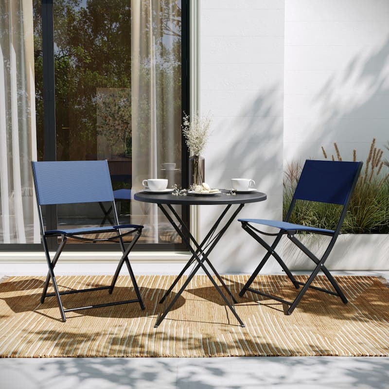 2 Pack Commercial Outdoor Flex Comfort Folding Chair with Metal Frame - Navy