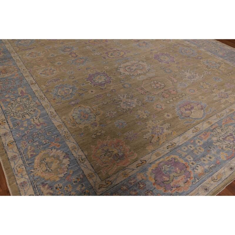 Vegetable Dye Floral Oushak Large Rug Hand-Knotted Wool Carpet - 9'10" x 13'6"