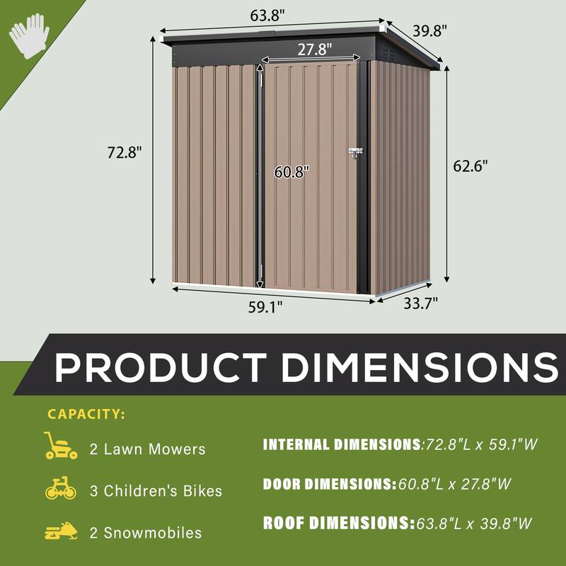 AECOJOY 5'x3' Outdoor Storage Shed with Floor Base, Small Metal Garden Sheds & Outdoor Storage Clearance