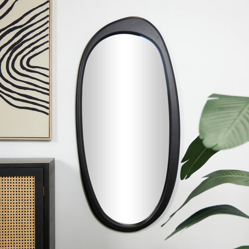 Black Wooden Oval Abstract Room Wall Mirror - Black