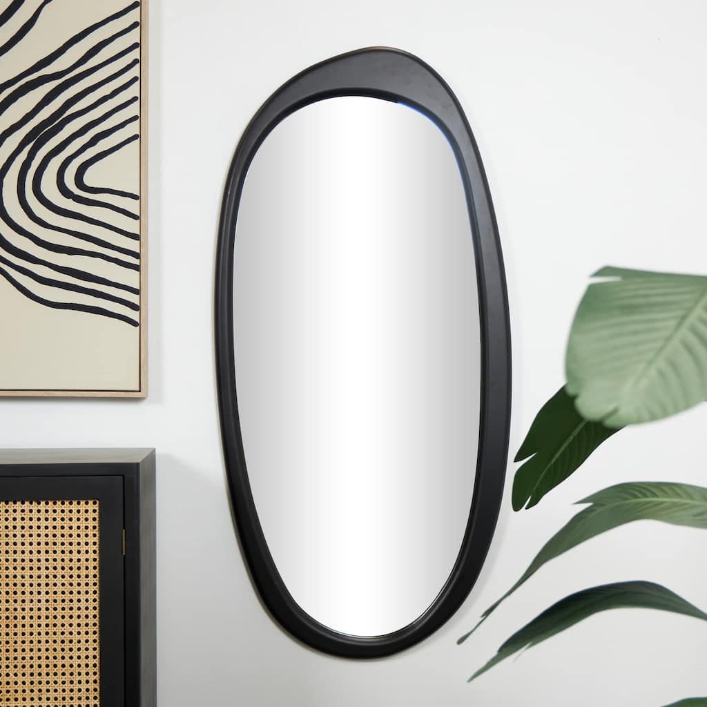Black Wooden Oval Abstract Room Wall Mirror