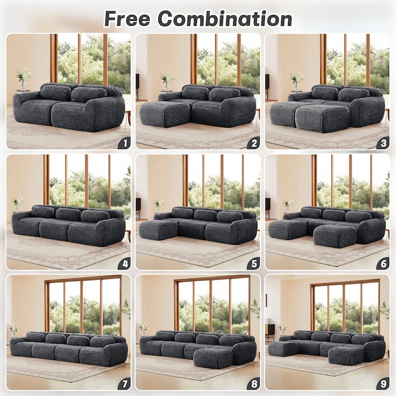 80" Boneless Couch L-Shaped Sofa for Living Room, Cloud Couch with Ottoman, Sectional Deep Seat Couches with Throw Pillows