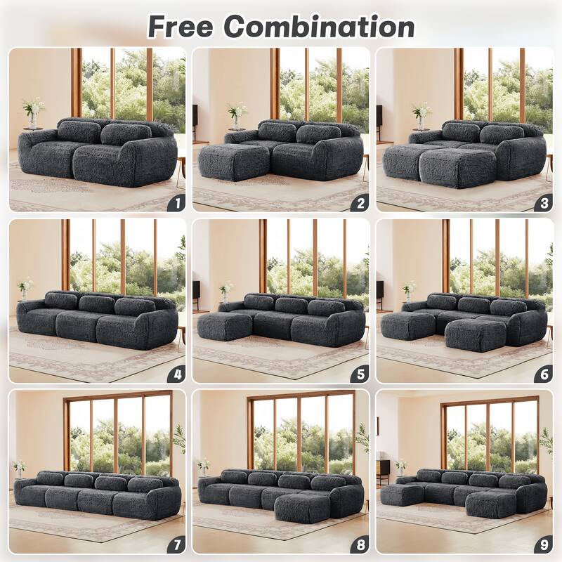 Anmytek Modular Sectional Sofa with Chaise - No Assembly Required, Plush Fabric