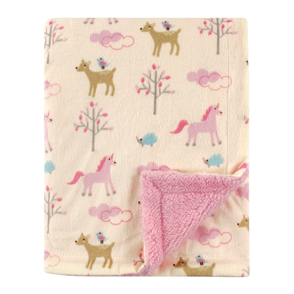 slide 1 of 1, Luvable Friends Baby Girl Plush Blanket with Faux Shearling Back, Magical Forest, One Size - Magical Forest - One Size Magical Forest - One Size