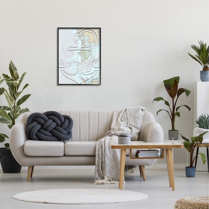 Stupell Detailed Map Tampa Bay Florida Anchor Symbol Framed Wall Art - Grey