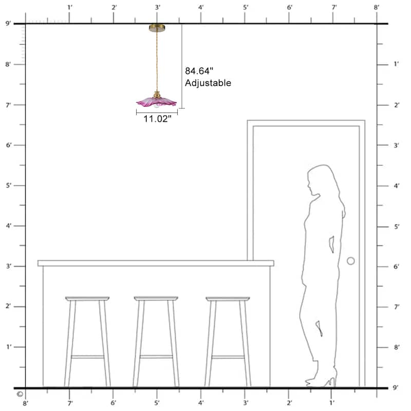 11" Flower-Shaped Red & White Gradient Glass Pendant Light Modern - Dia.11.02-in