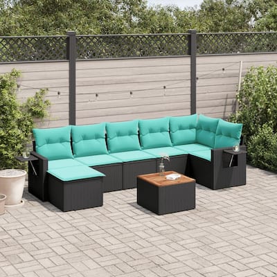 vidaXL 8 Piece Patio Sofa Set with Cushions Gray/Black Poly Rattan - 24.4" x 24.4" x 27.2"