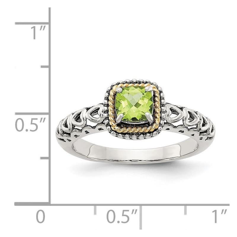 Curata 925 Sterling Silver Polished Prong set With 14k Peridot Ring