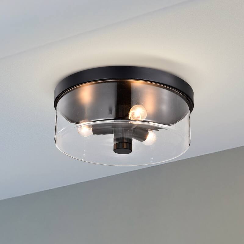 Clarksville - 15 Inch Flush Mount - Matte Black with Clear Glass