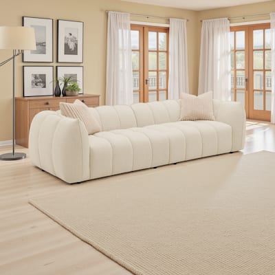 Wino 112 Inch Long Sofa, Sand Beige Bubble Design, 2 Accent Pillows