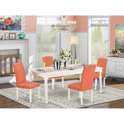 Rectangular Dining Set - 5pc Table & 4 Chairs - Pink Flamingo Linen White Legs - 60x78" Table with Leaf