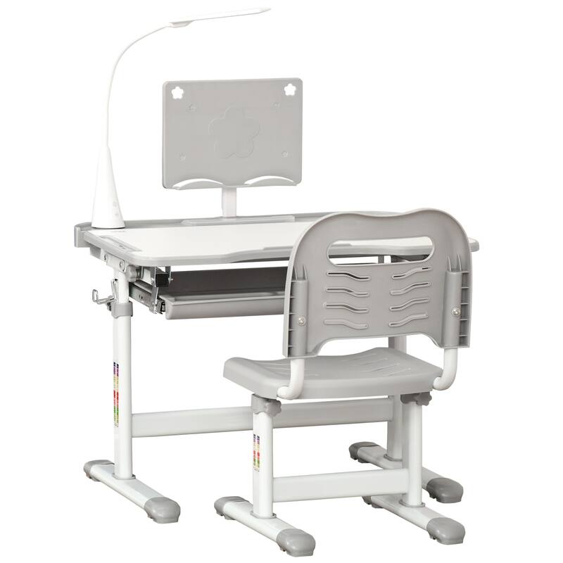 Qaba Kids Desk and Chair Set Height Adjustable Student Writing Desk Children School Study Table