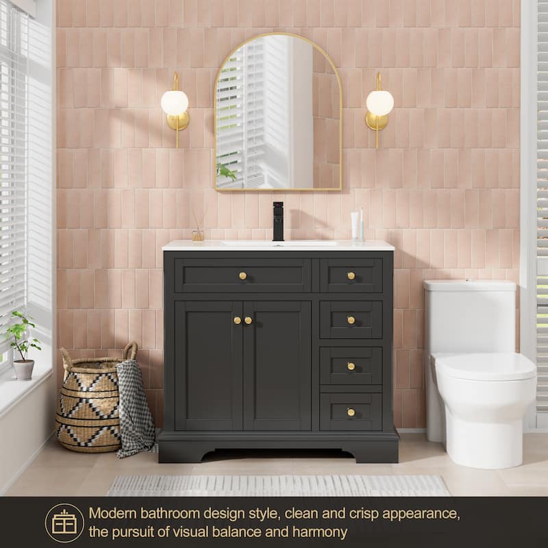 Retro Bathroom Vanity W/ Drop in Sink Combo Cabinet Set - 36 in - Black