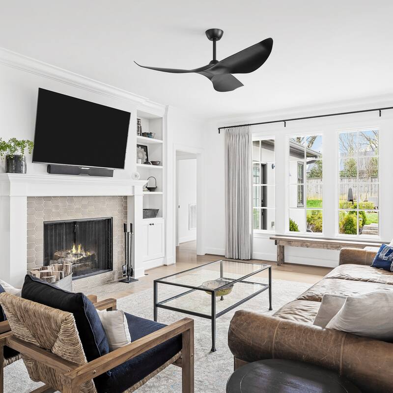 38-Inch Black Ceiling Fan Without Light,3 ABS Blades&Powerful DC Motor,1/4/8H Timer Function