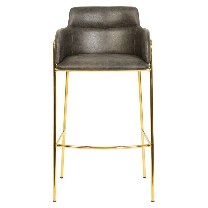 LeisureMod 40" Low-Back Velvet Upholstered Bar Stool with Gold Stainless-Steel Frame for Home Living Room Kitchen & Bar