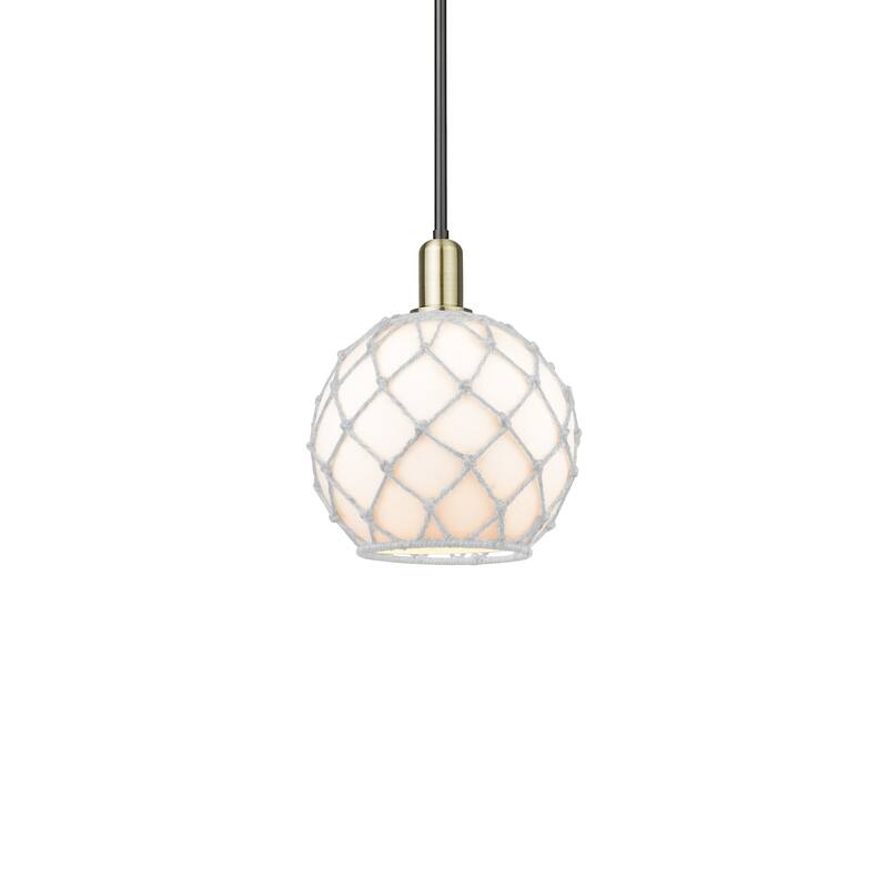 Innovations Lighting 716-1S-13-10 Farmhouse Rope Pendant Farmhouse - Black Antique Brass / White Glass with White Rope