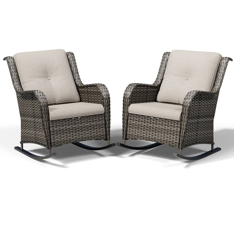 COZYWOR Patio Wicker Rocking Chair Set with Cushions