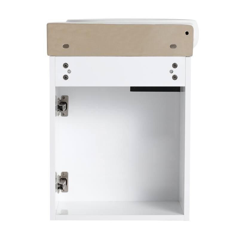 17 in.W Wall-Mounted Plywood Bathroom Vanity in White with Ceramic Sink