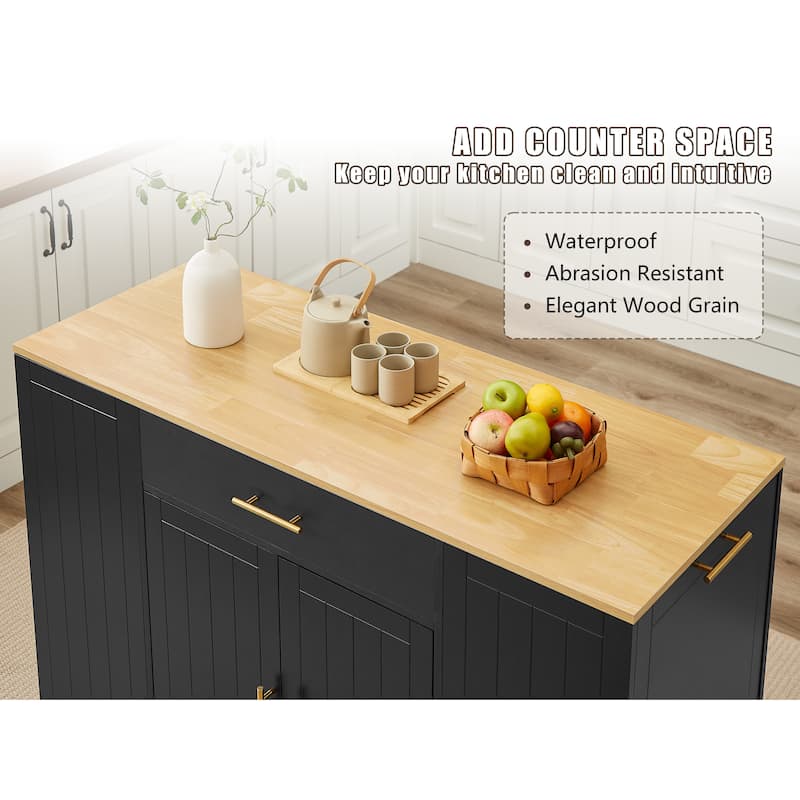 53'' Kitchen Storage Islands with Drawers and Trash Can Storage for Kitchen & Dining. Modern Farmhouse Design