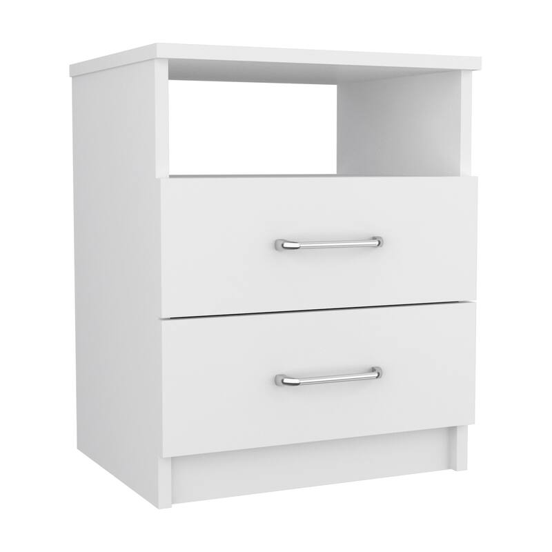 White 2-Drawer 1-Shelf Rectangle Nightstand