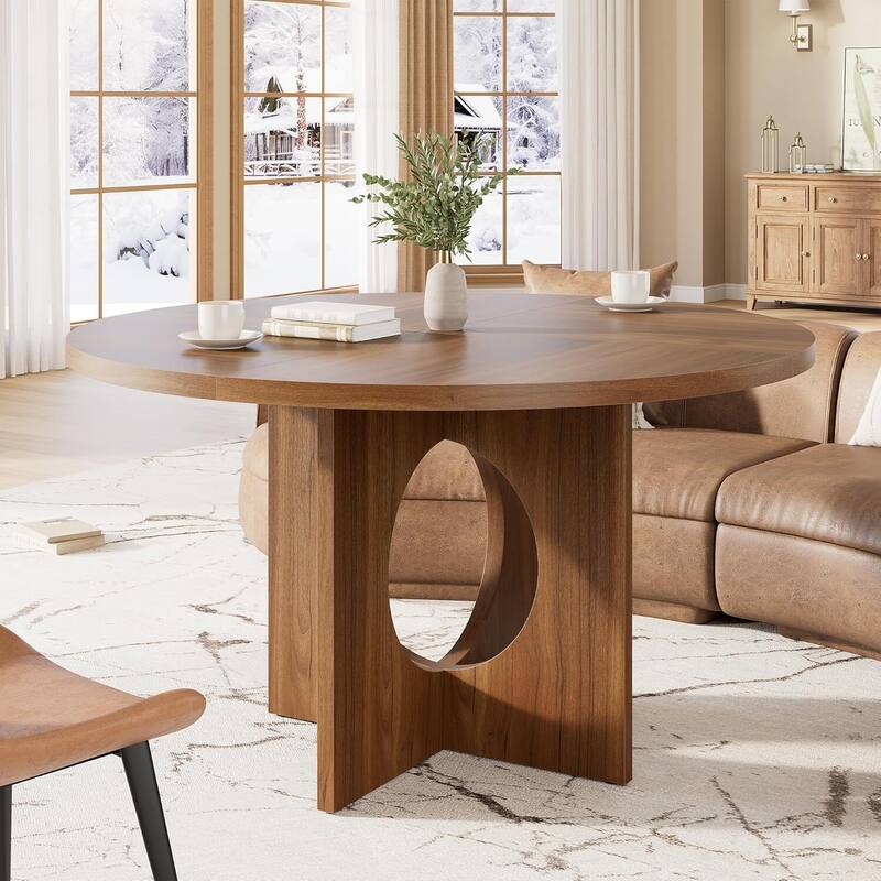 47" Kitchen Round Dining Table for 4-6 People with Sturdy Pedestal Base