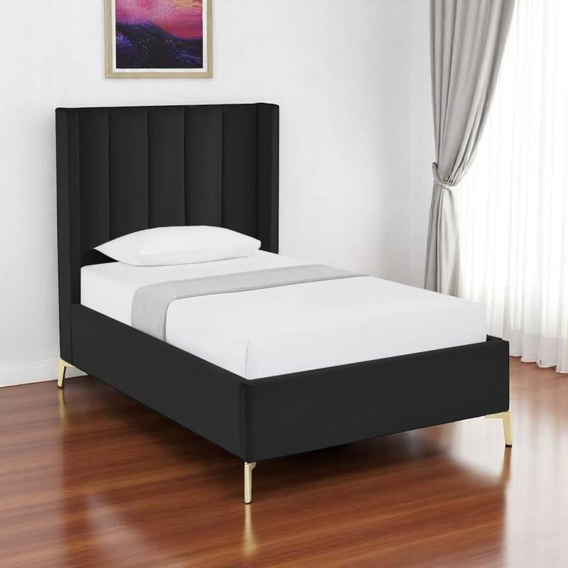 HomeRoots Green Velvet Upholstered Full Bed Frame - Full - Black