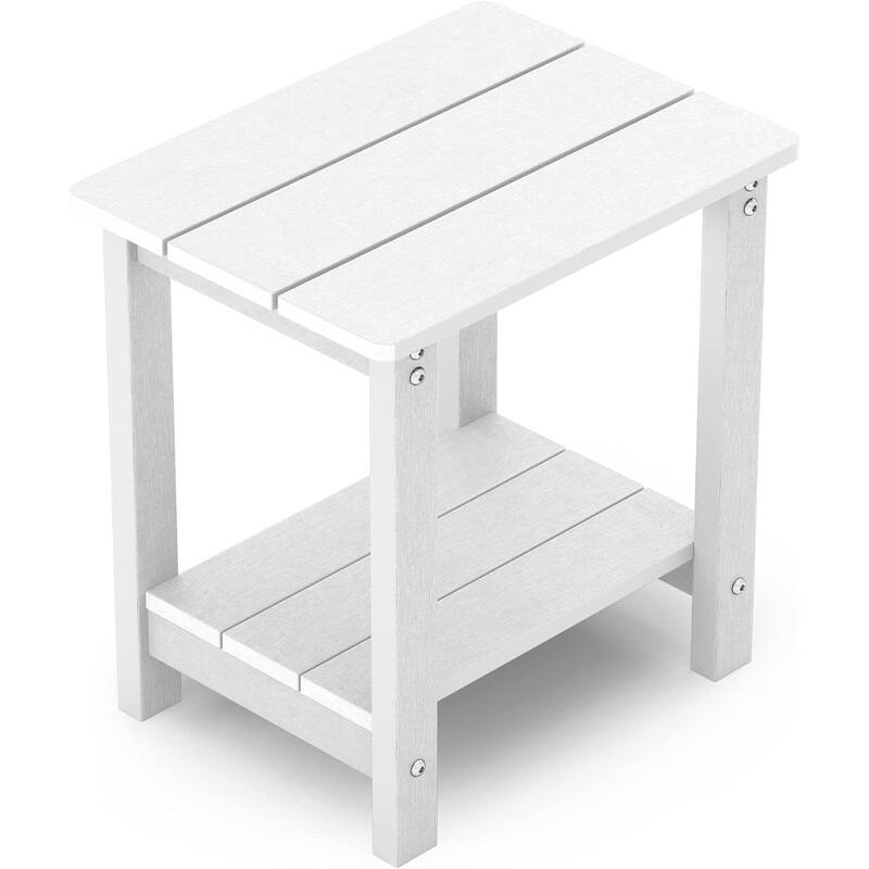 WINSOON All Weather HIPS Outdoor Side Tables 2-Tier Adirondack Tables End Tables 18inch - White Square Table