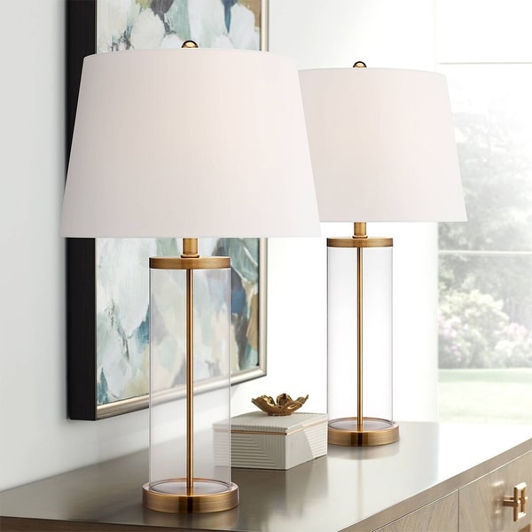 Glass and Gold Cylinder Fillable Table Lamp Set of 2 26