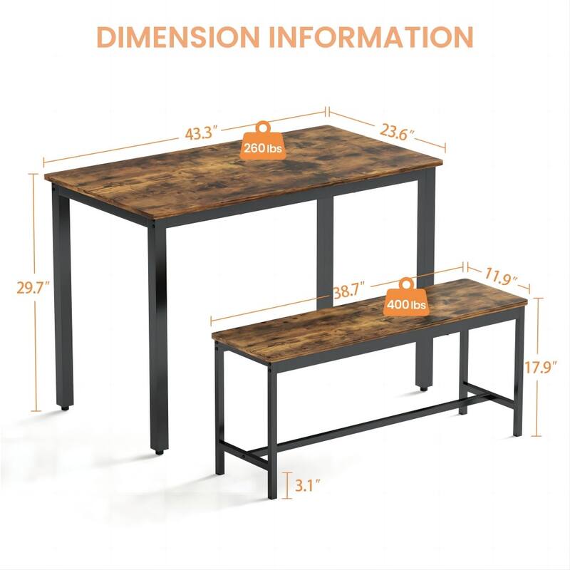 Rustic 3 Piece Dining Table Set for Living Room