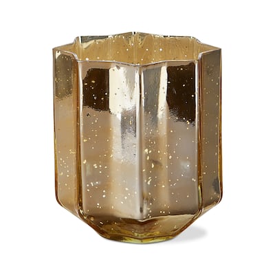 Christmas Gold Starlight Blown Glass Tealight Votive Candle Holder Large Tabletop Mantel Centerpiece Decoration 7 inch