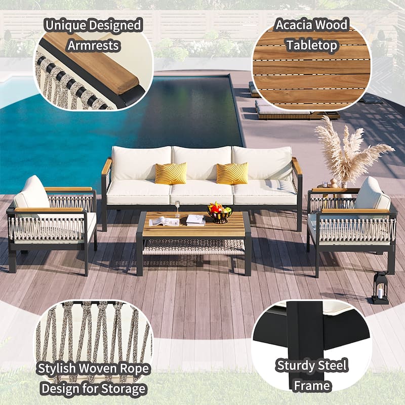 Outdoor Conversation Set with Cushions and Coffee Table, Set of 4