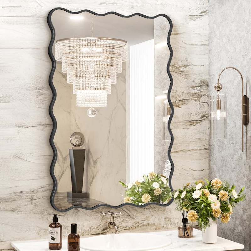 Rectangle Metal Framed Irregular Wavy Wall Mirror