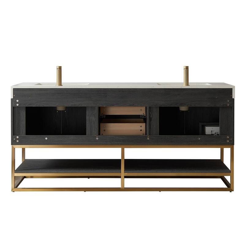 Alistair Bath Vanity with Grain White Stone Top and Mirror